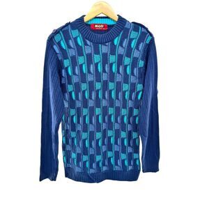 Vintage 90s 3D Knit Abstract‎ Multi Color Sweater Crewneck Geometric Size Medium